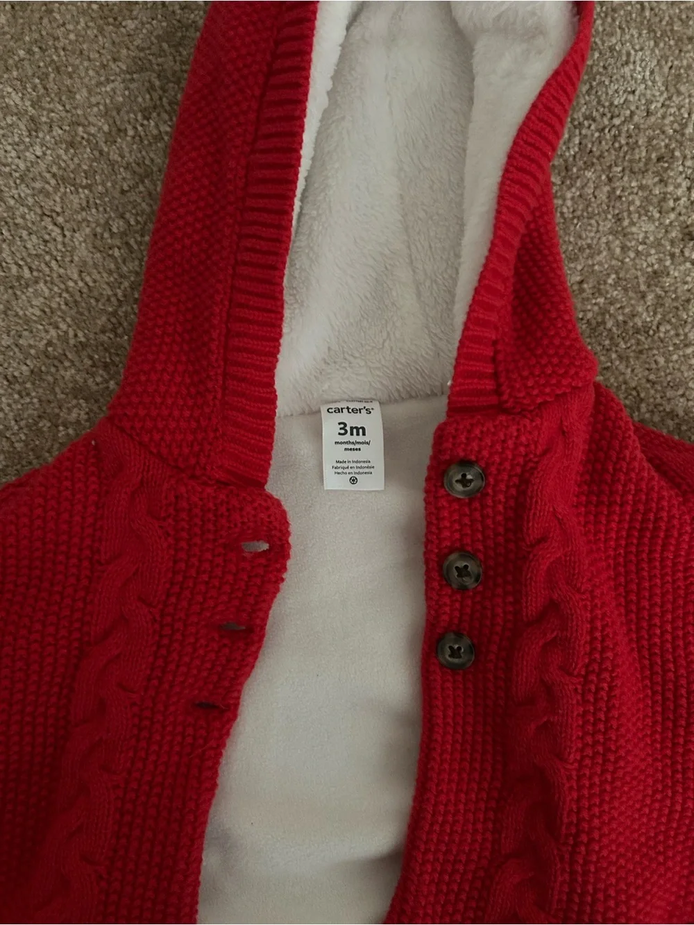 Carter's Bright Red Hooded Cable Knit Cape